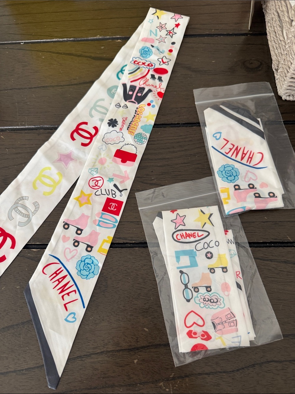 Chanel White Graphic Logo Scarf Tie price for 1 only